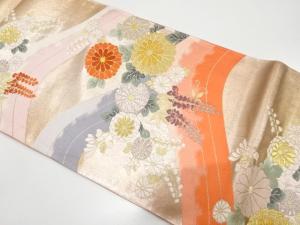 アンティーク　遠山に菊・藤模様織り出し袋帯（材料）